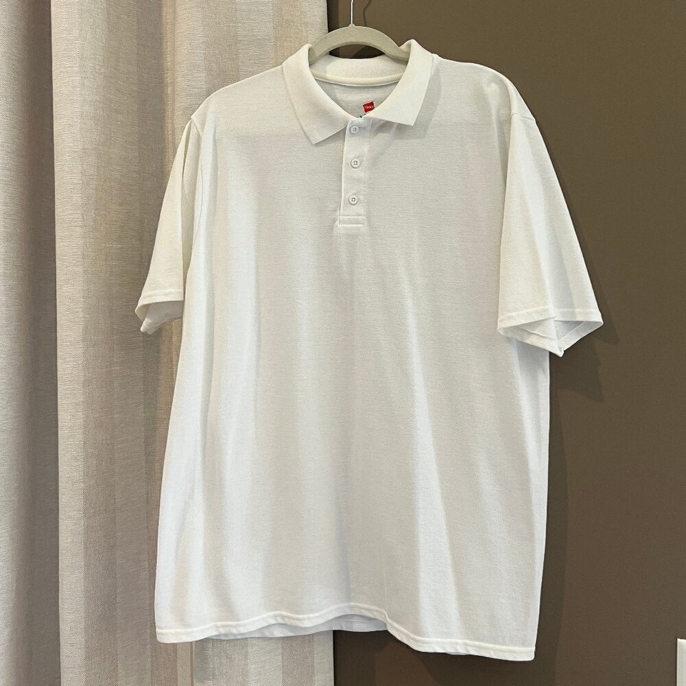 Hanes, Men's short sleeve white polo, Size Large